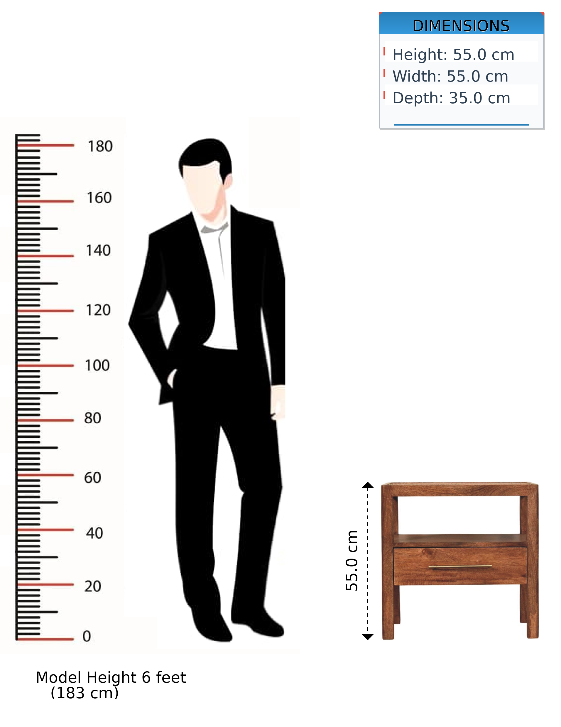 The Caldera Bedside Stand, 1 Drawer 1 Open Slot, Solid Wood Brown