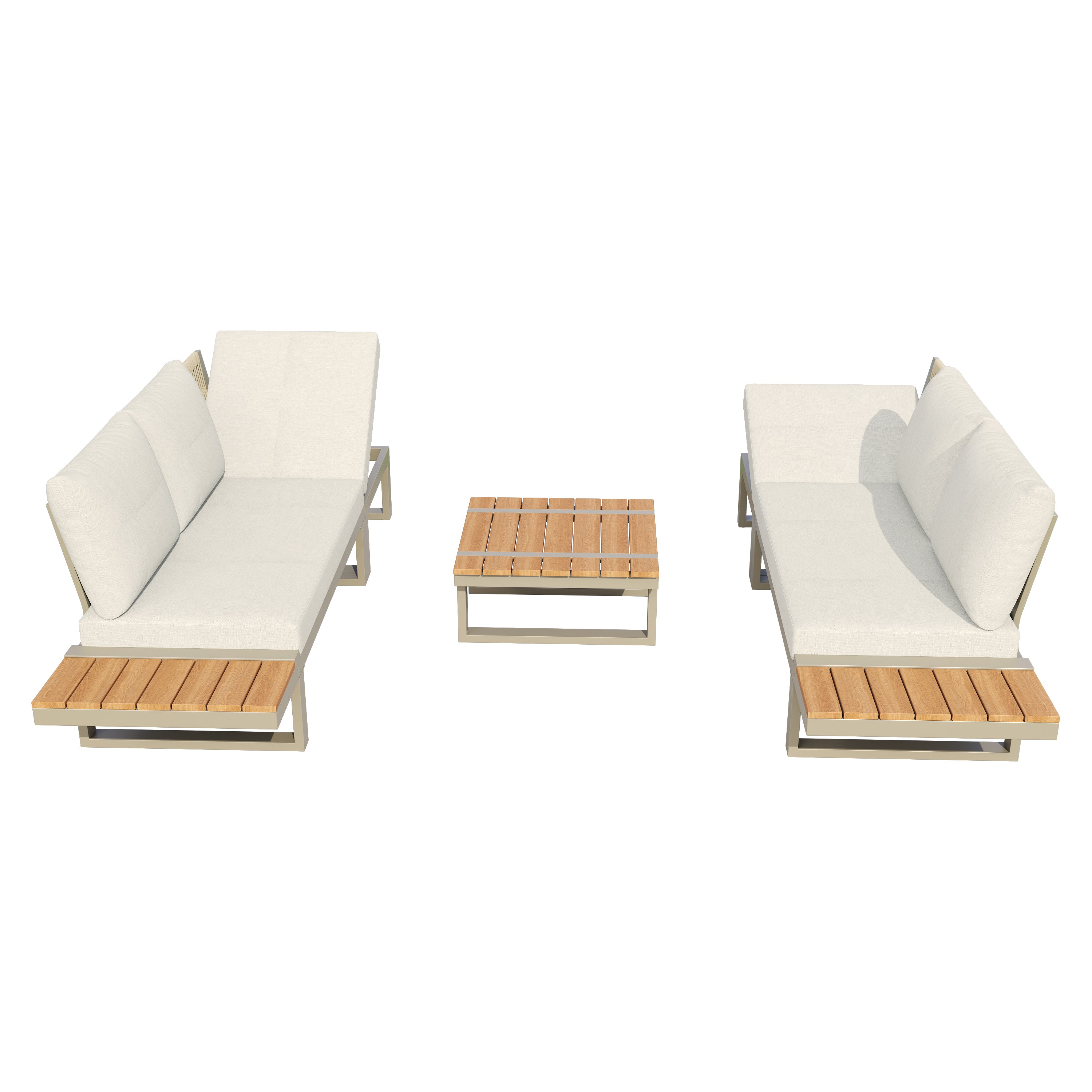 Garden Furniture Set with 2 Convertible Reclining Beds and Coffee Table, Beige