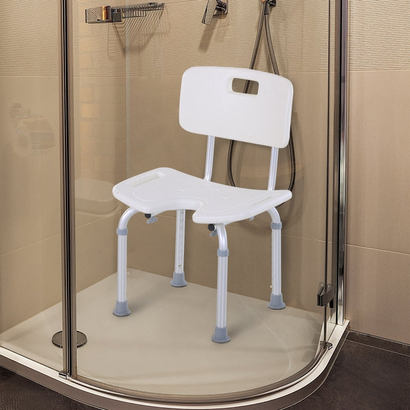 Bath Stool Spa Shower Chair, 8-Level Height Adjustable with Non-Slip Feet and Handle, Aluminum