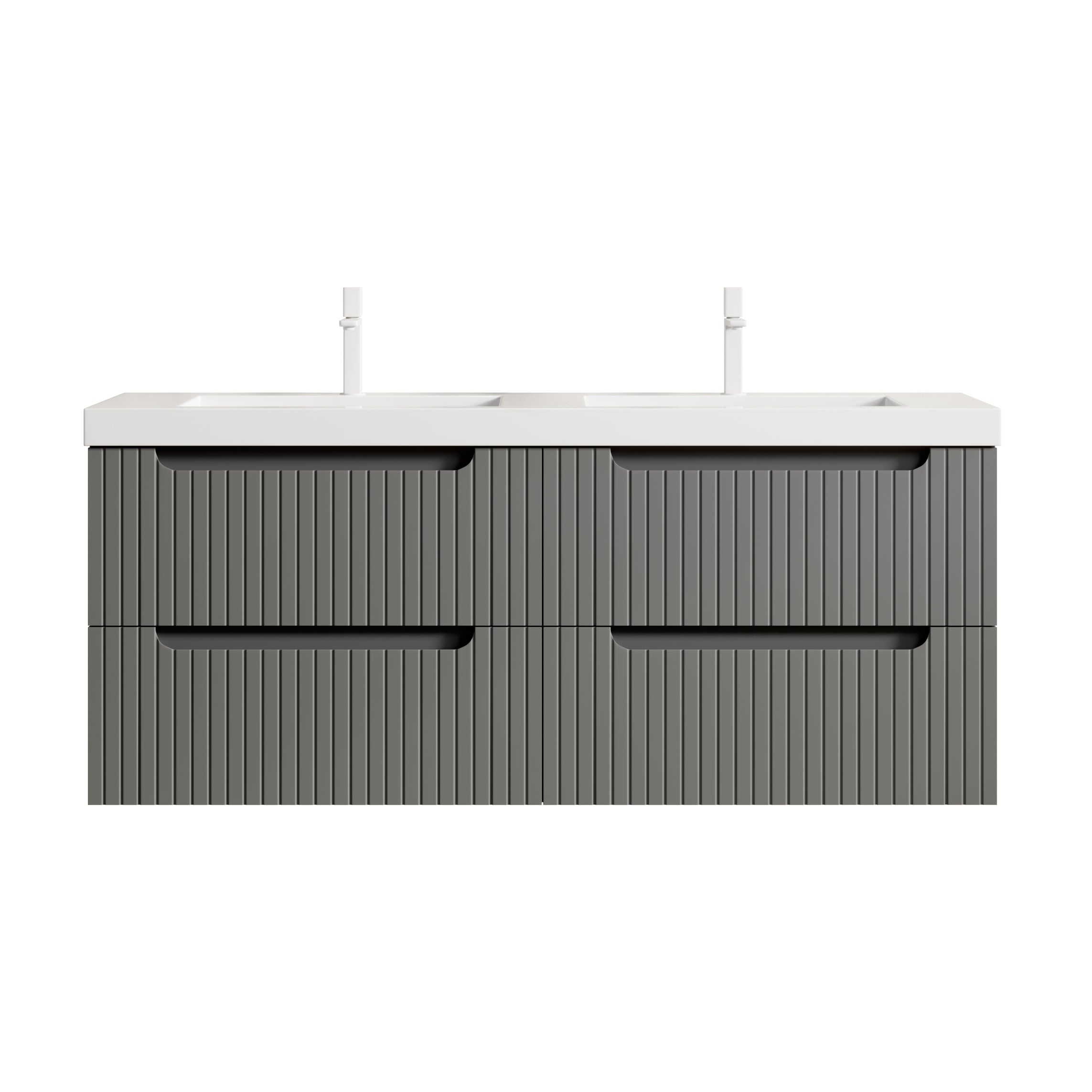 Floating Bathroom Vanity with Double Sinks and 4 Drawers, Plywood, Dark Grey