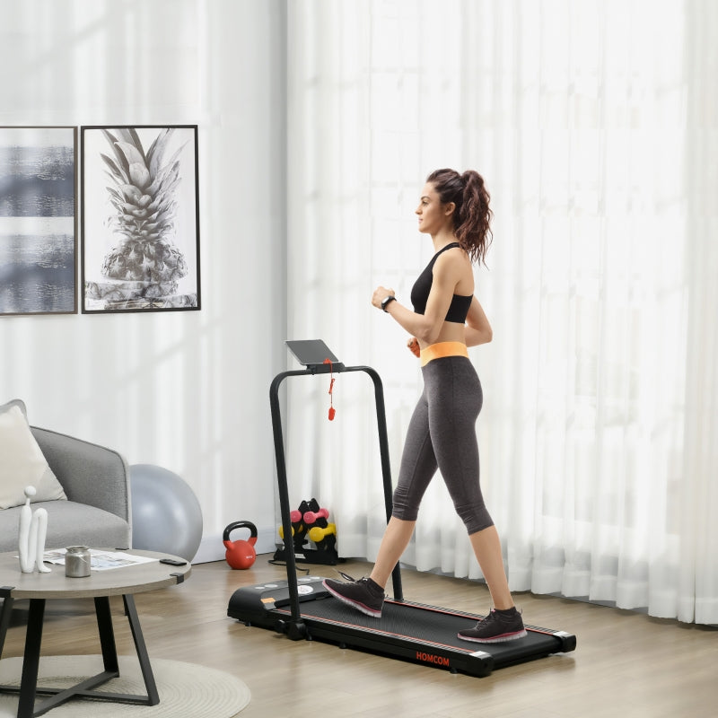 Foldable Walking Treadmill with LED Display and Wheels, Red