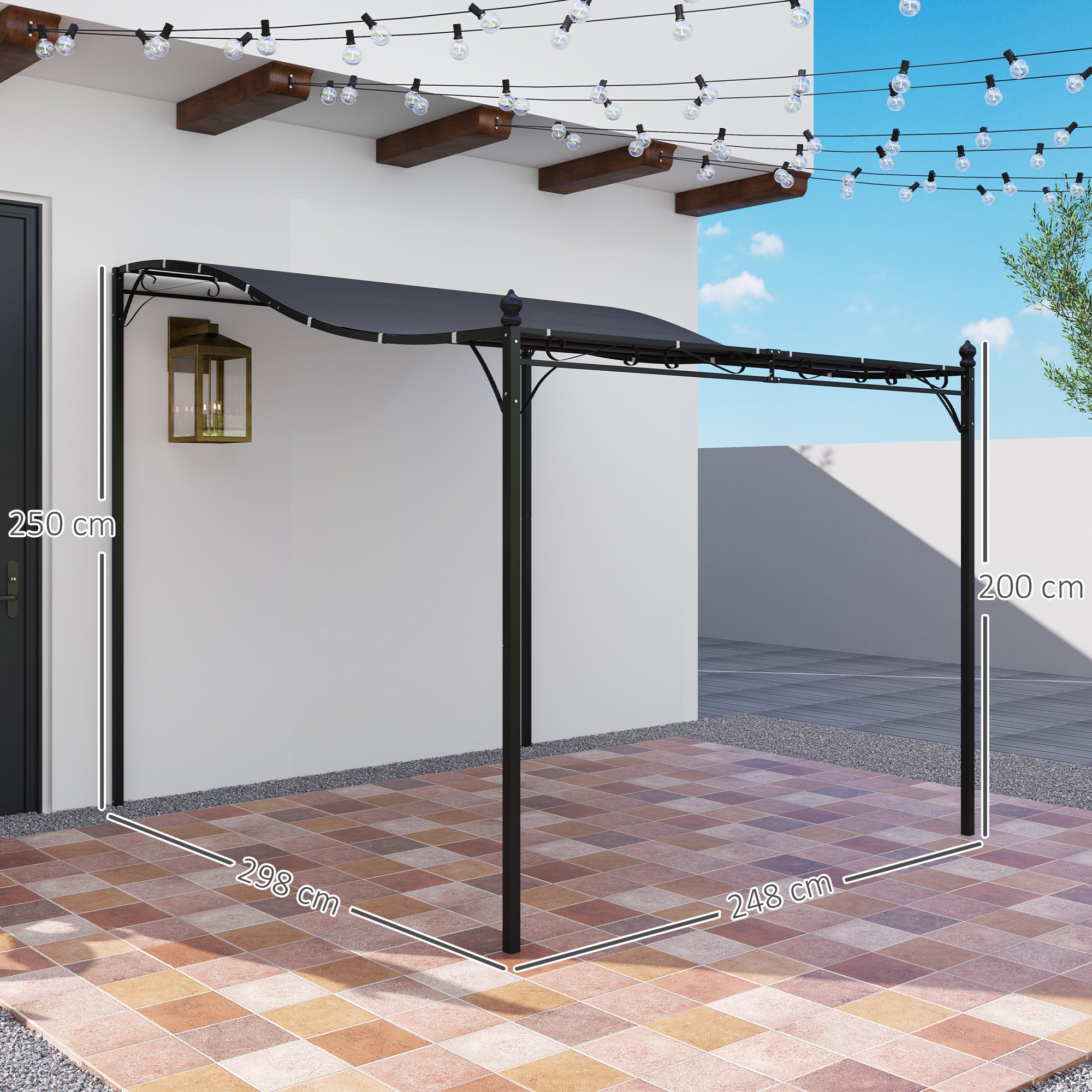 Pergola Lean-to Pavilion Water-Repellent Freestanding 2.5x3m Dark Grey