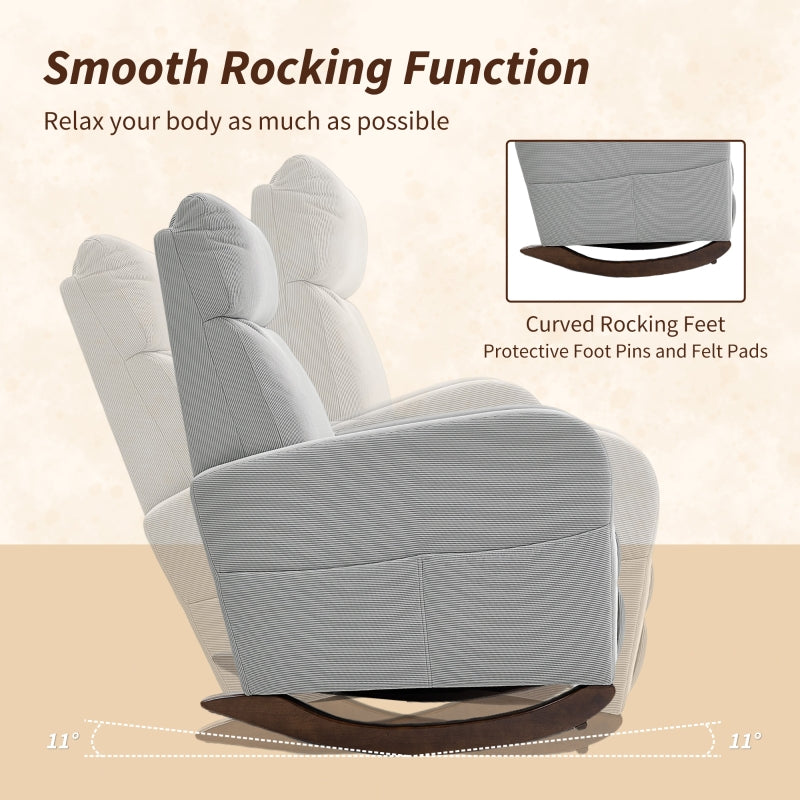 Corduroy Rocking Armchair Padded 11° Rocking Base Grey