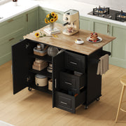 Mobile Kitchen Table with Foldable Worktop and 3 Drawers, Oak Look