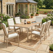 Garden Dining Set, 7-Piece Furniture Set for 6 People with 1 Table and 6 Chairs, Galvanized Iron and Plastic Wood, Khaki and Beige