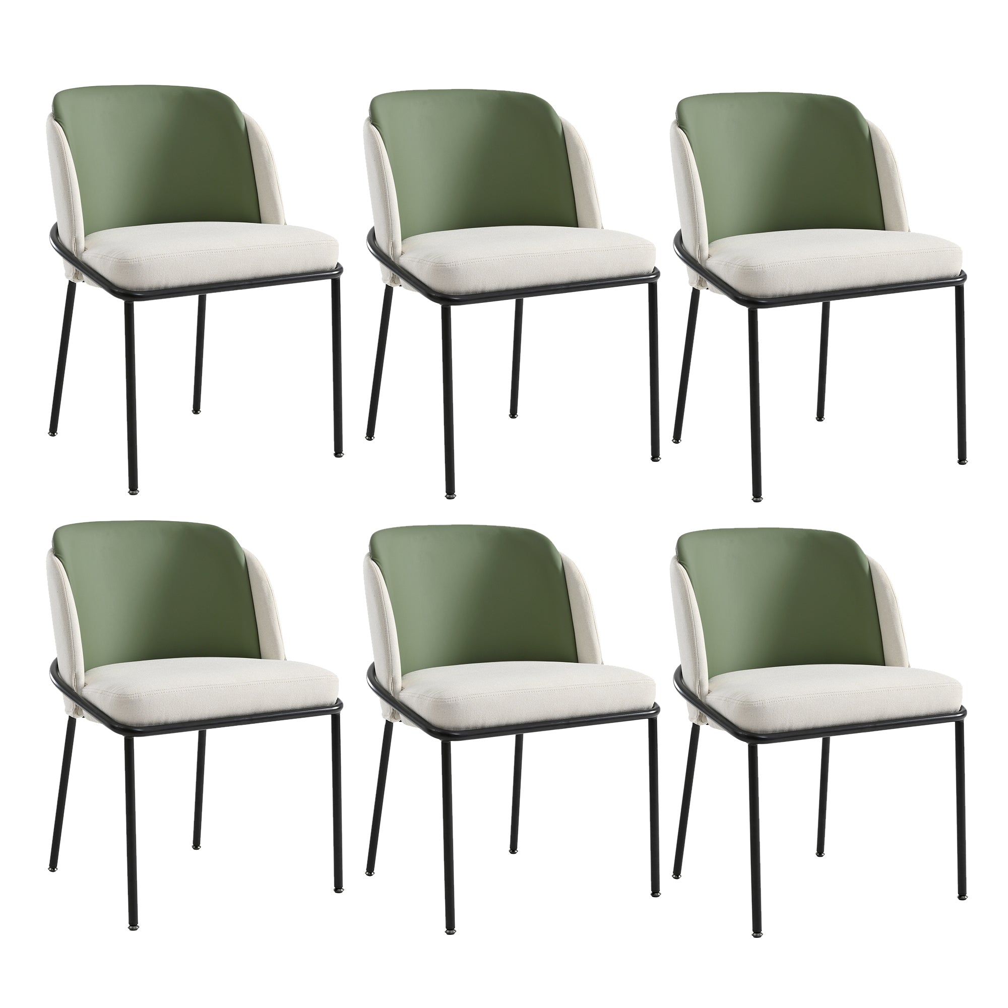 6 Modern Chairs Angled Legs Adjustable Feet Beige+Green