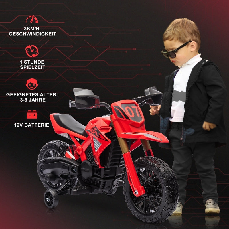 Electric Motorcycle for Children with 6V Battery and Training Wheels, Red