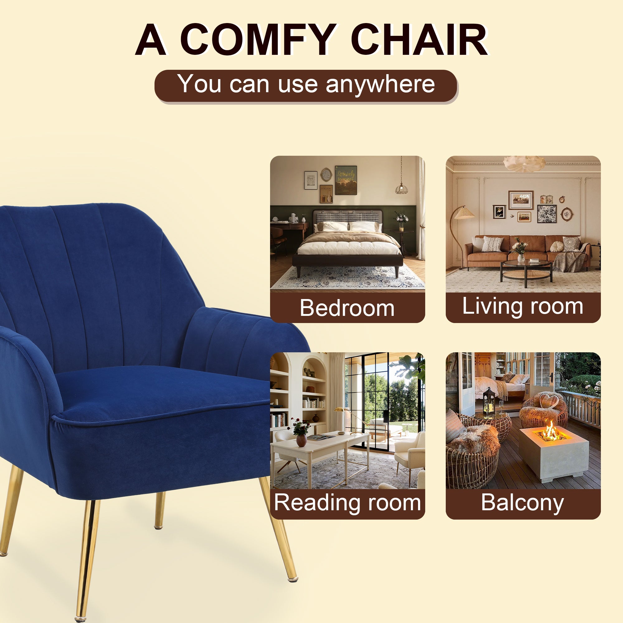 Velvet Casual Chair, Medieval Modern Style for Living Room/Bedroom, Velvet