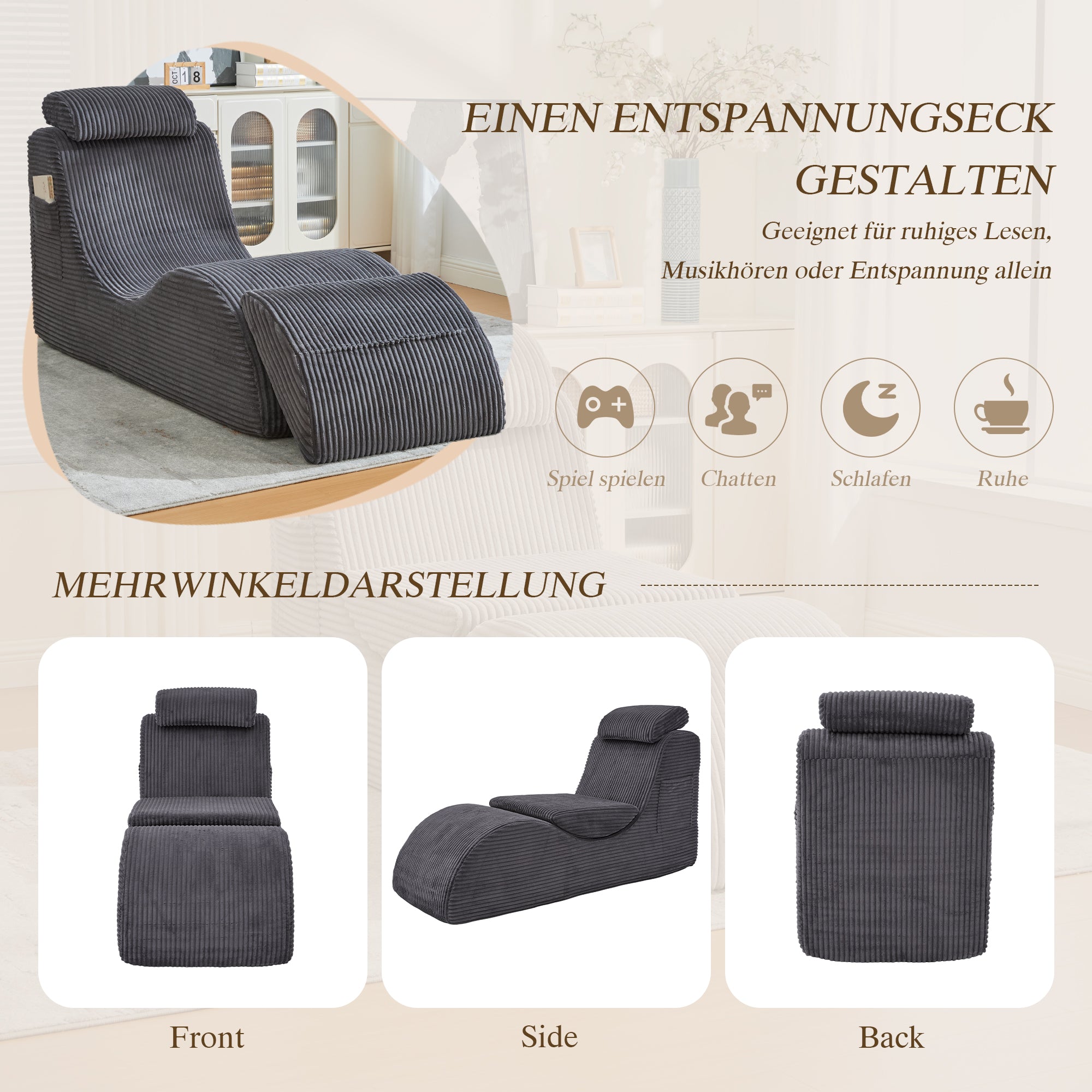 Modern Leisure Chair with Ergonomic Design and Compression Foam, Dark Grey