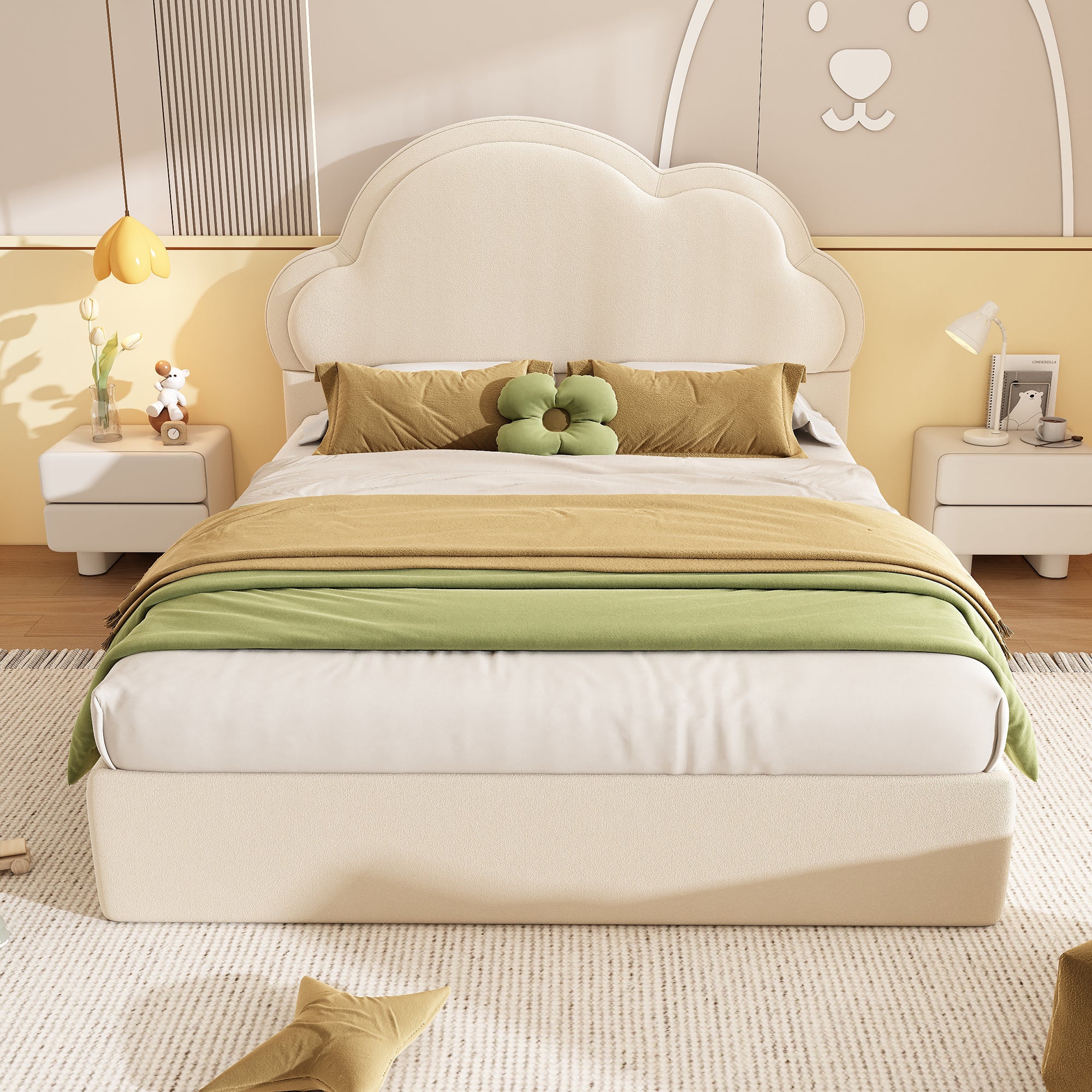 Upholstered Bed Hydraulic Storage Double 4ft6 Cloud Velvet Beige