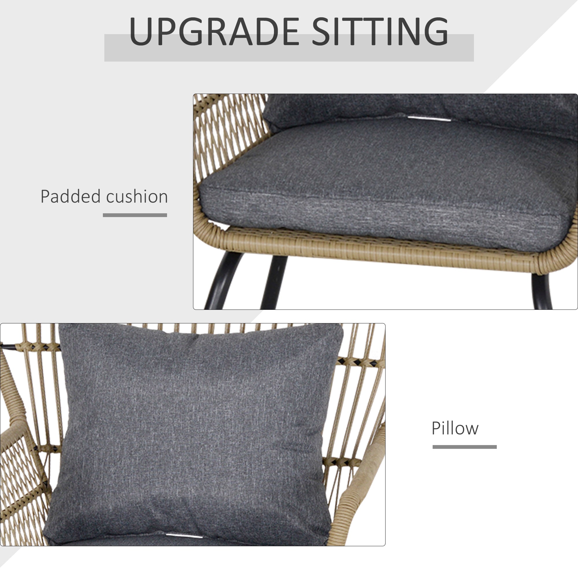 3 Pieces Rattan Bistro Set, Wicker Furniture with Cushions and Glass Top Table, Brown