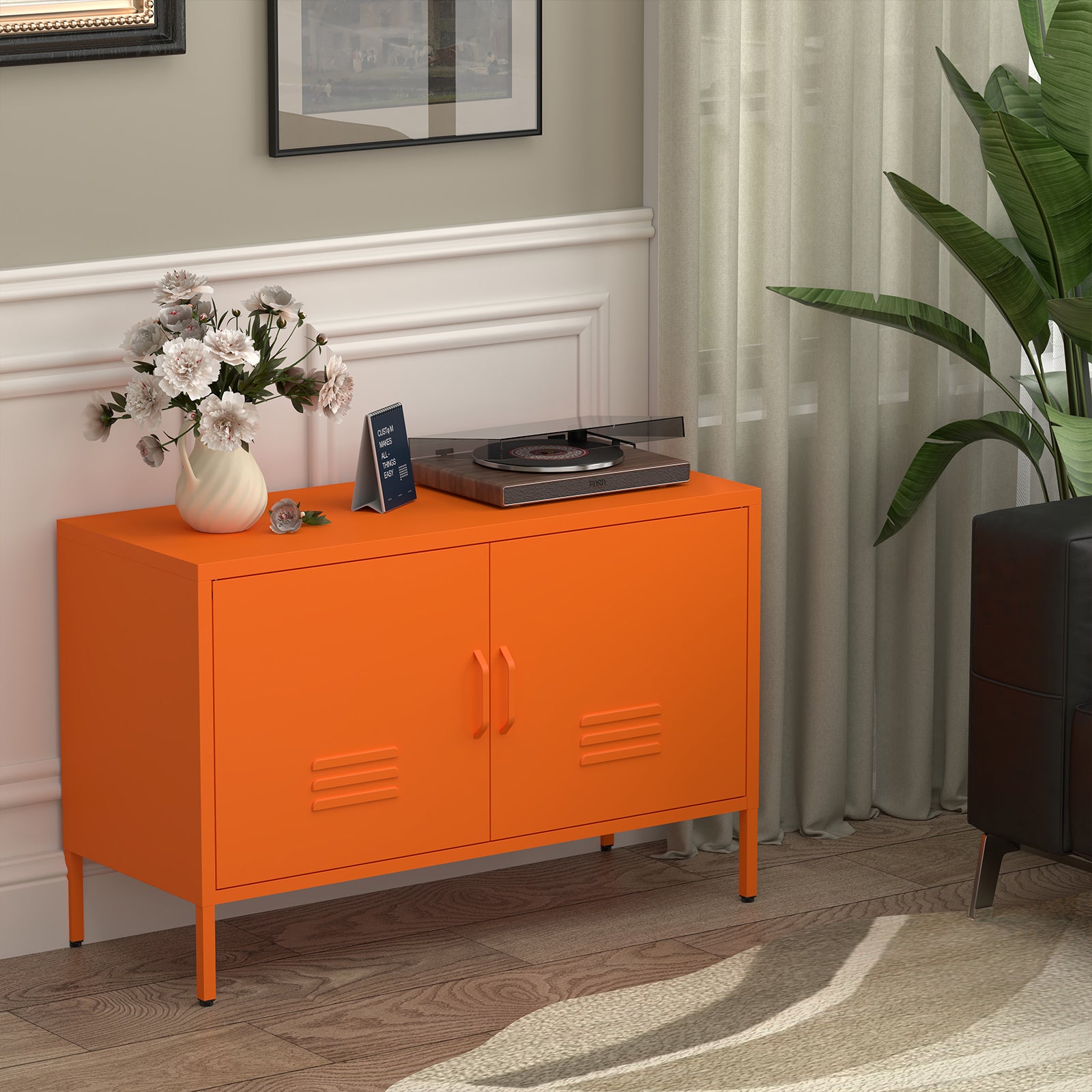 Locker Cabinet Metal Storage TV Stand with 2 Doors Orange