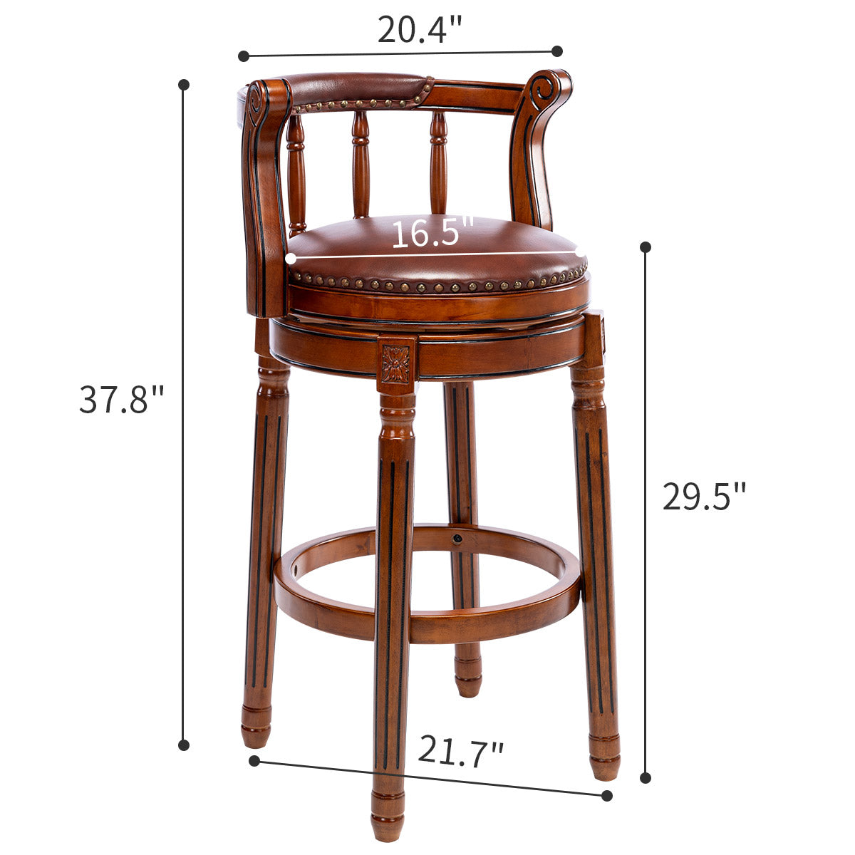 Cow Top Leather Wooden Bar Stools, Swivel Bar Chair with Backs, Bar Height, Leather