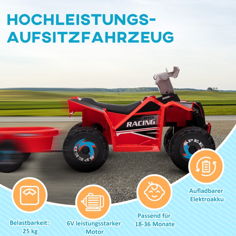 electric children's quad with trailer, 2.5 km/h, 50-minute ride, for 1.5 to 3 years, 25 kg, red