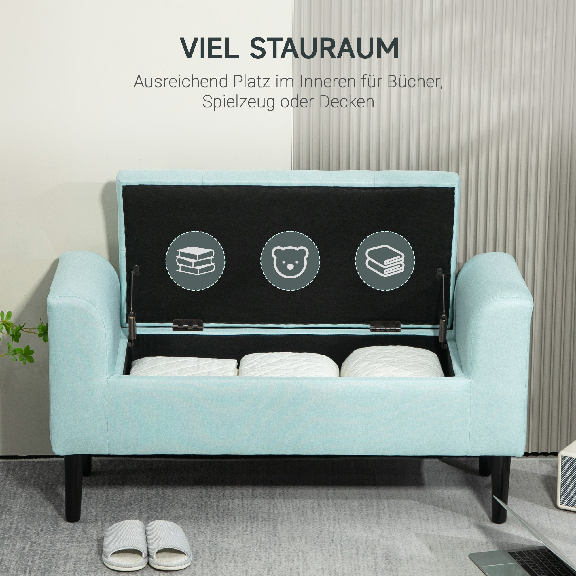 Bench Upholstered with Storage Space, Linen-like Polyester, Green