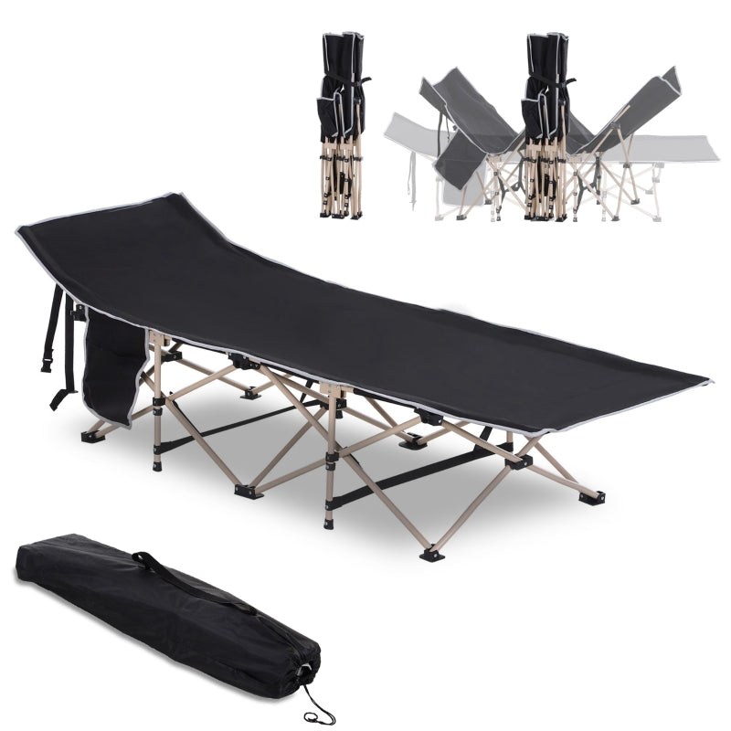 Camping Cot, Single Person Folding Portable with Side Pocket and Carry Bag - Black