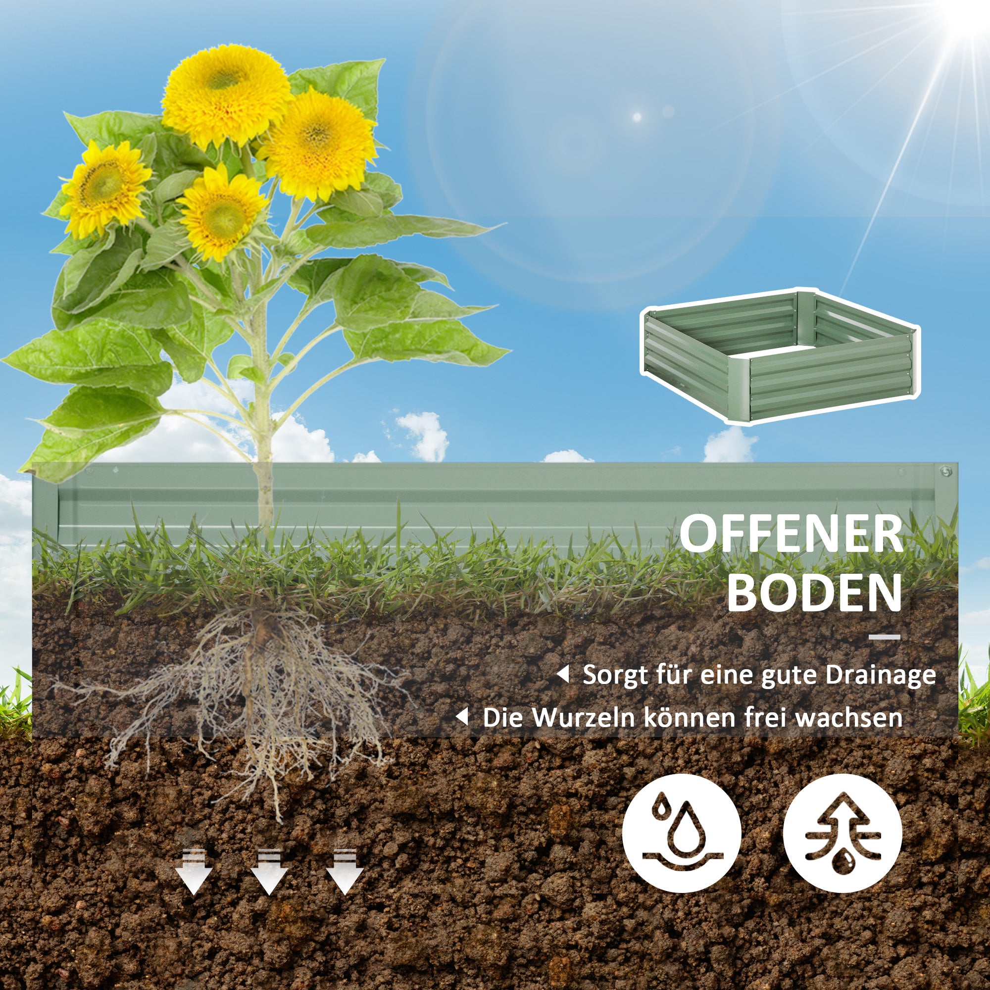 Garden Bed Planter 100x100x30cm for Vegetables & Flowers, Galvanized Steel Green