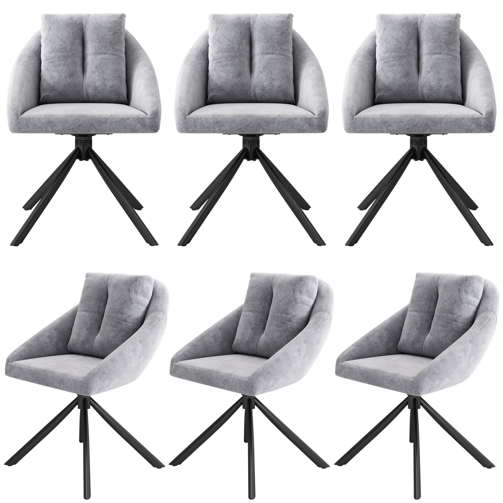 Swivel Dining Chair Set of 6 with Ergonomic Design, Grey Velvet