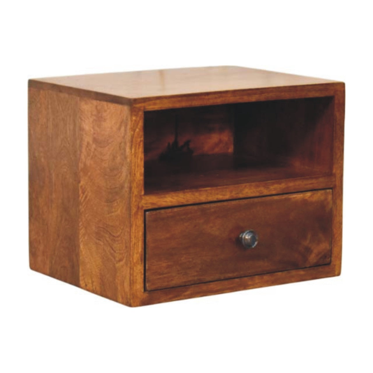 Solis Wall Mounted Nightstand, 1-Drawer, Chestnut Wood