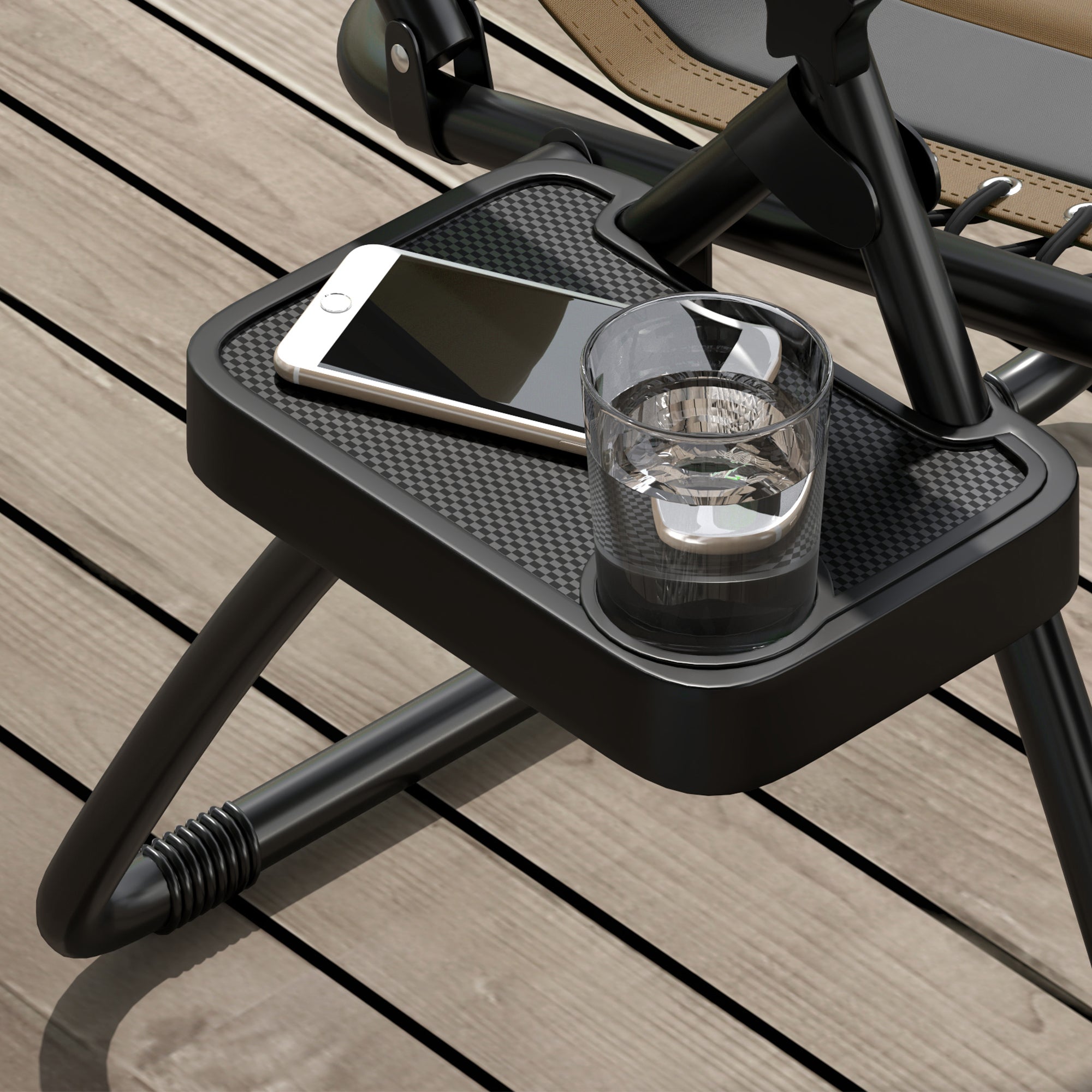 Zero Gravity Lounger Chair Set of 2, Folding Reclining Patio Chair with Padded Seat and Cup Holder, Coffee