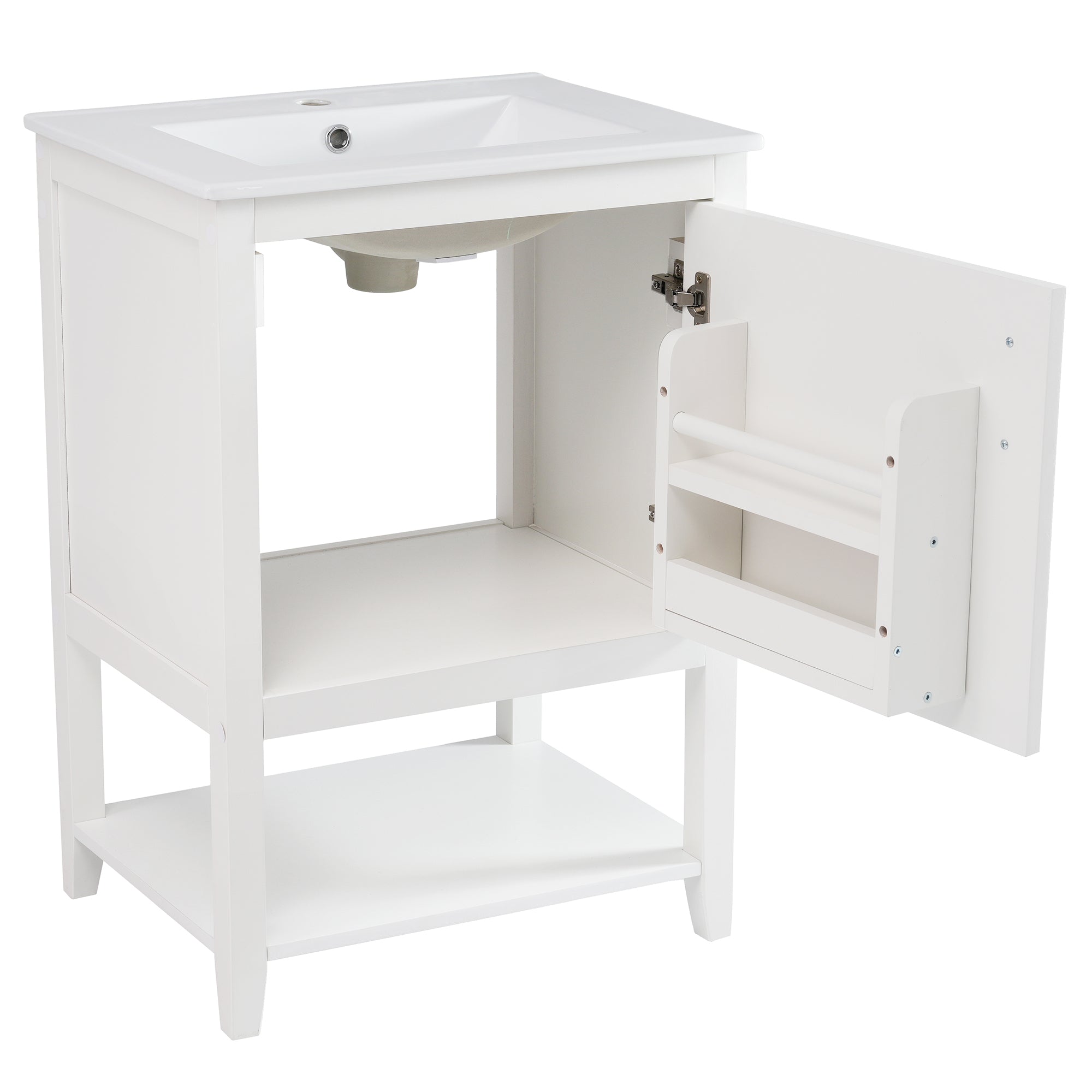 Bathroom Vanity Unit 60cm with Ceramic Washbasin & Shelf, White