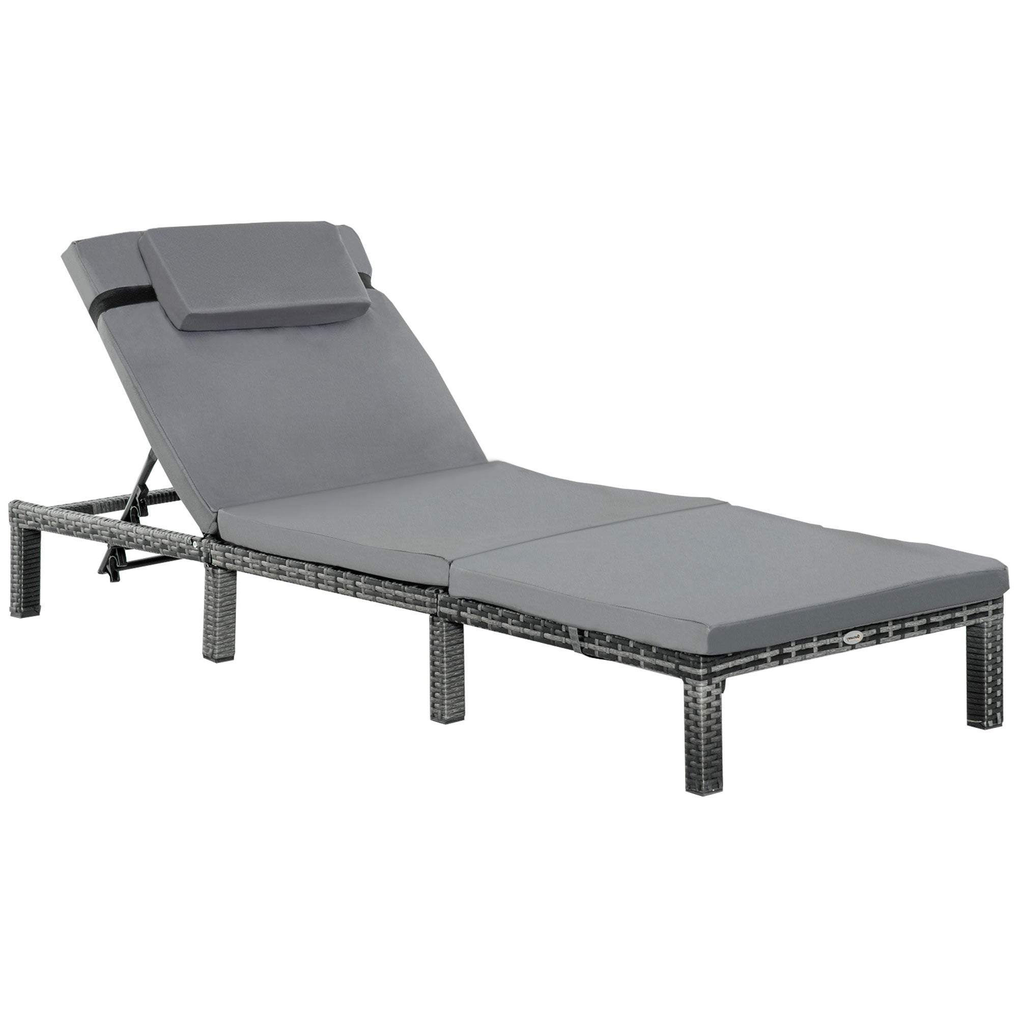 Rattan Sun Lounger, 5-Level Adjustable Recliner with Cushion, Dark Grey