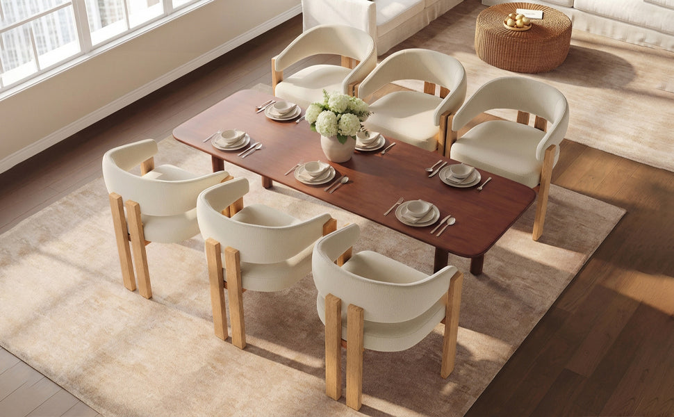 Ergonomic Dining Chair Set of 6 with Thick Padding and Iron Legs, Wood Look