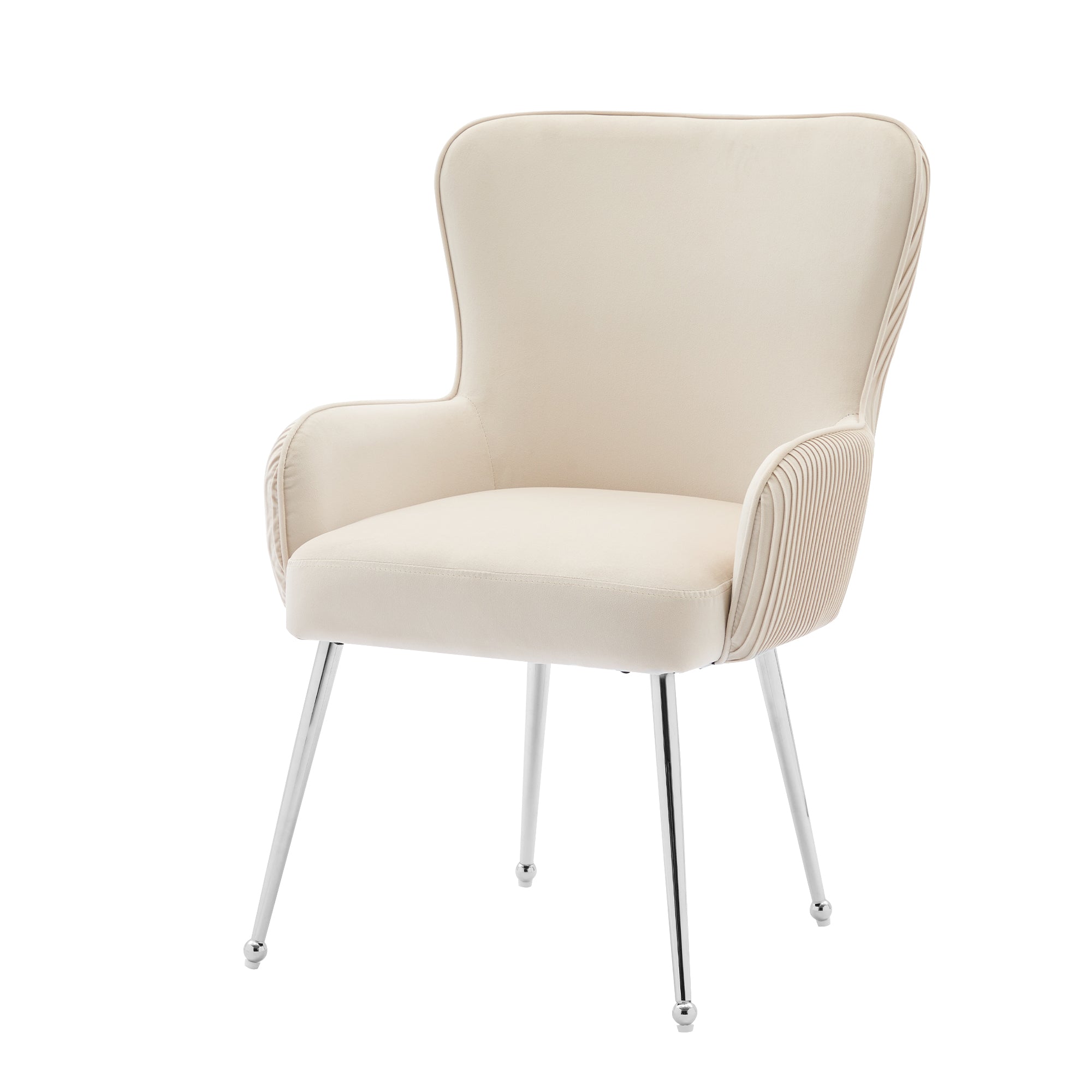 Velvet Dining Chair Set of 4 with Armrests and Silver Metal Legs, Beige Velvet