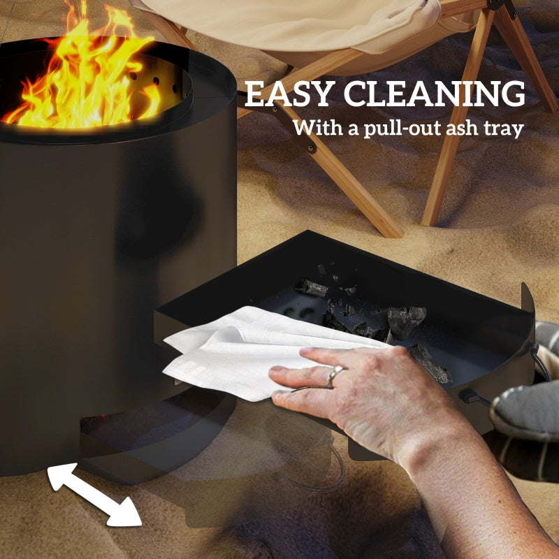 Metal Fire Pit Wood-Burning with Fire Poker - Black