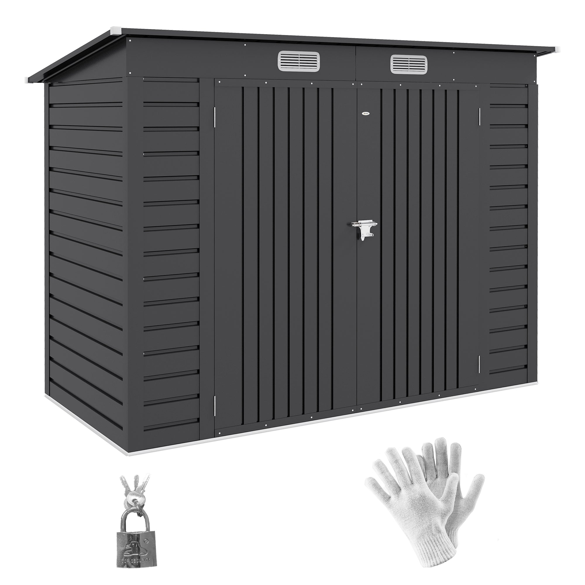 Galvanised Steel Shed, 3.7 x 7.9ft with Latched Door and Padlock - Grey