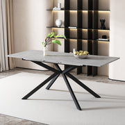 Extendable Dining Table Automatic Rectangular Cross Leg L150/180cm - Cement Pattern Black/Grey