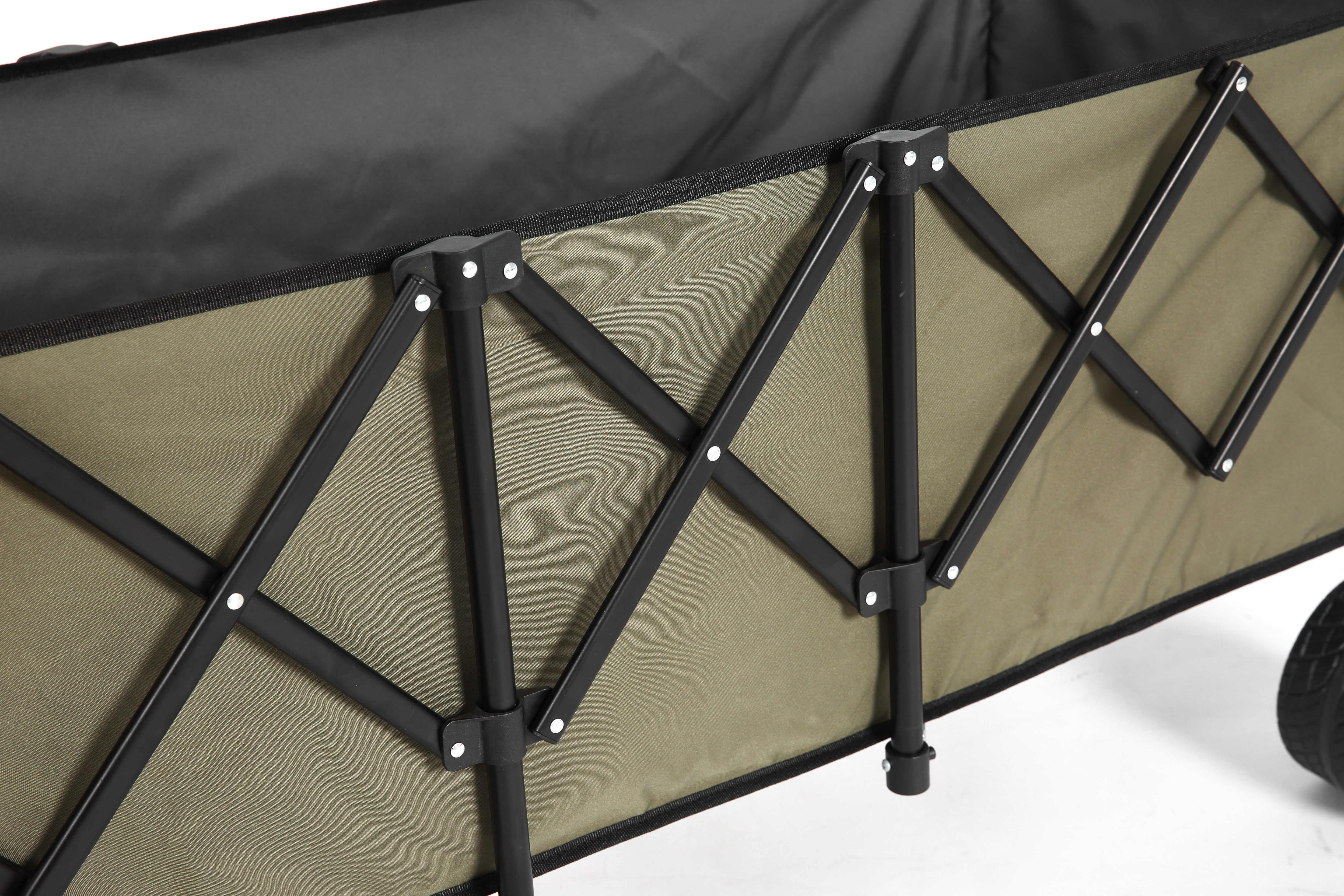 Foldable Extended Wagon, 220lbs Capacity 300L Garden Cart Beach Wheels Drink Holders, Army Green
