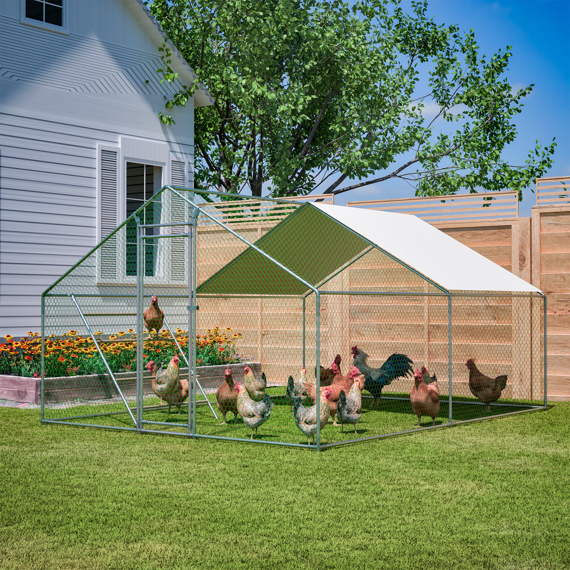 Chicken Coop 3x4m Perch Ladder Safety Lock UV Cover - Reinforced Steel