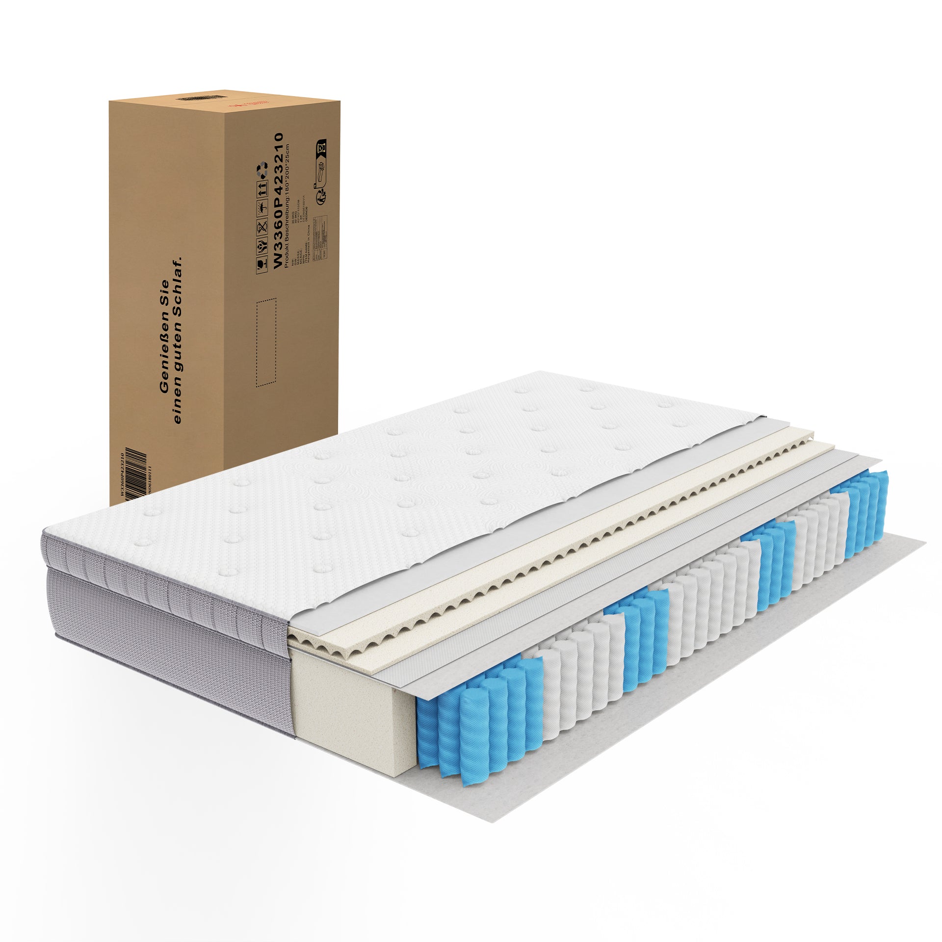 Pocket Spring Mattress 180x200, 7-Zone Ergonomic H3 with Comfort Foam, OEKO-TEX Certified White