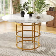 Round Dining Table 100cm 4-6 Seat Metal Ring Legs - Marbled MDF / Gold