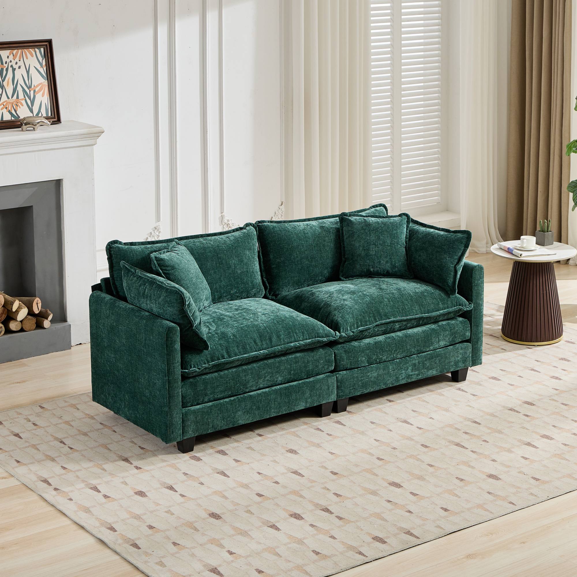 Cloud Sofa Loveseat Modern Sectional Couch Chenille Fabric, Green