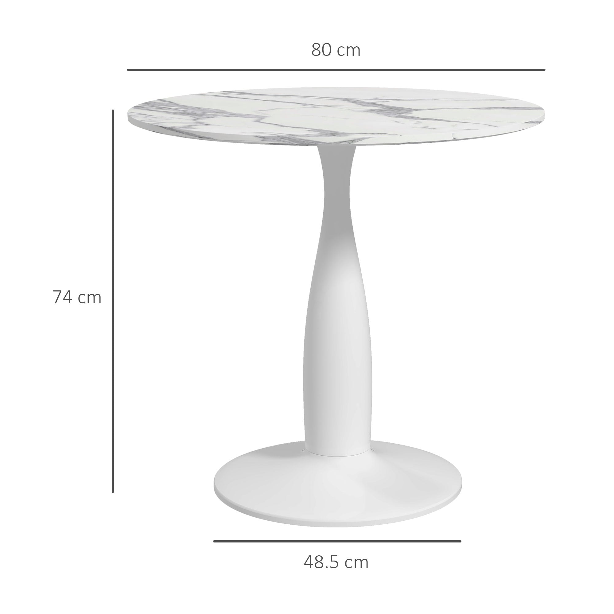 Small 2-Person Dining Table, Elegant Steel Base, White and Grey