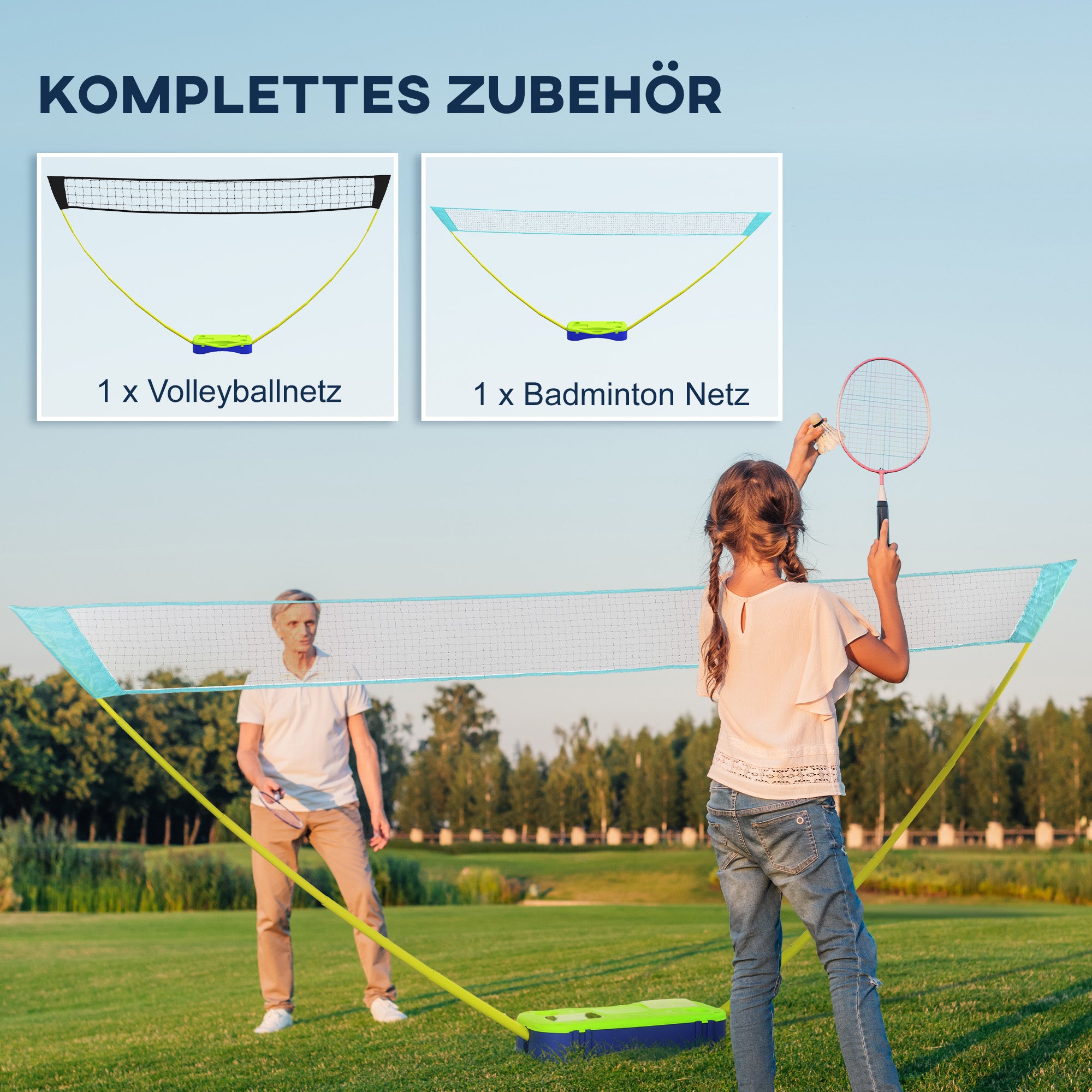 Badminton Set 2-in-1 Adjustable Net with Carrying Bag, Plastic