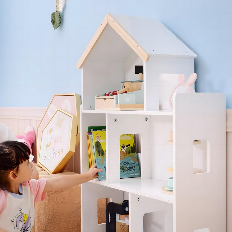 Three-Tier Toy Storage Shelf Kids Bookcase Six Cubes White
