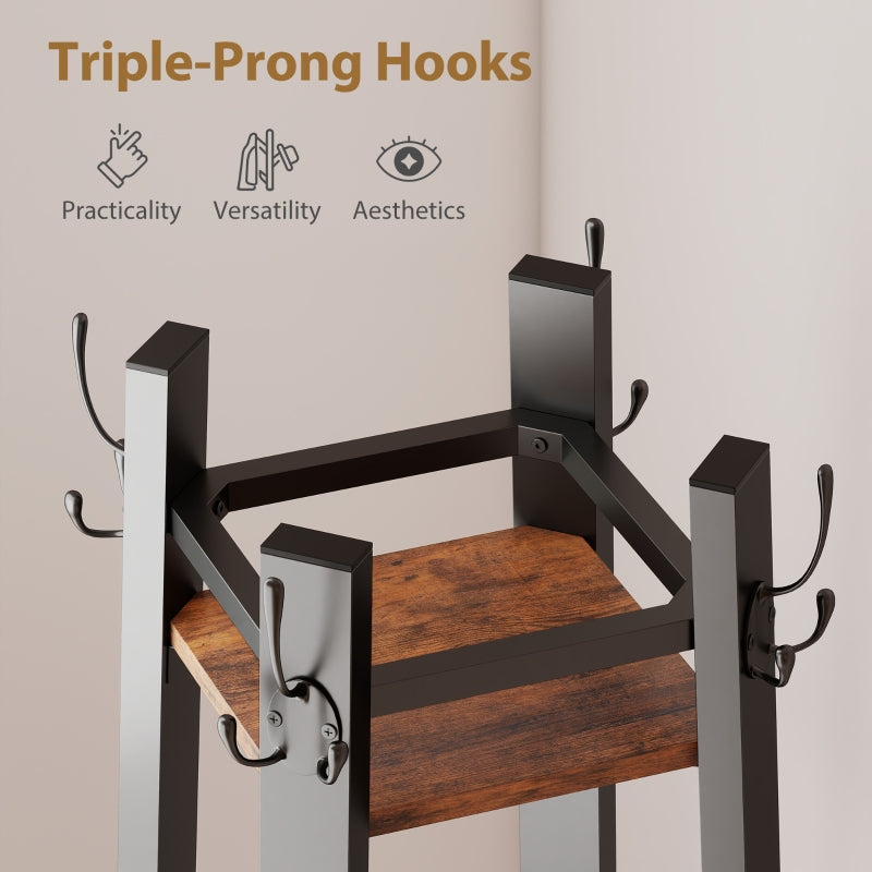 Coat Stand, Four Shelf Industrial Style - Brown/Black