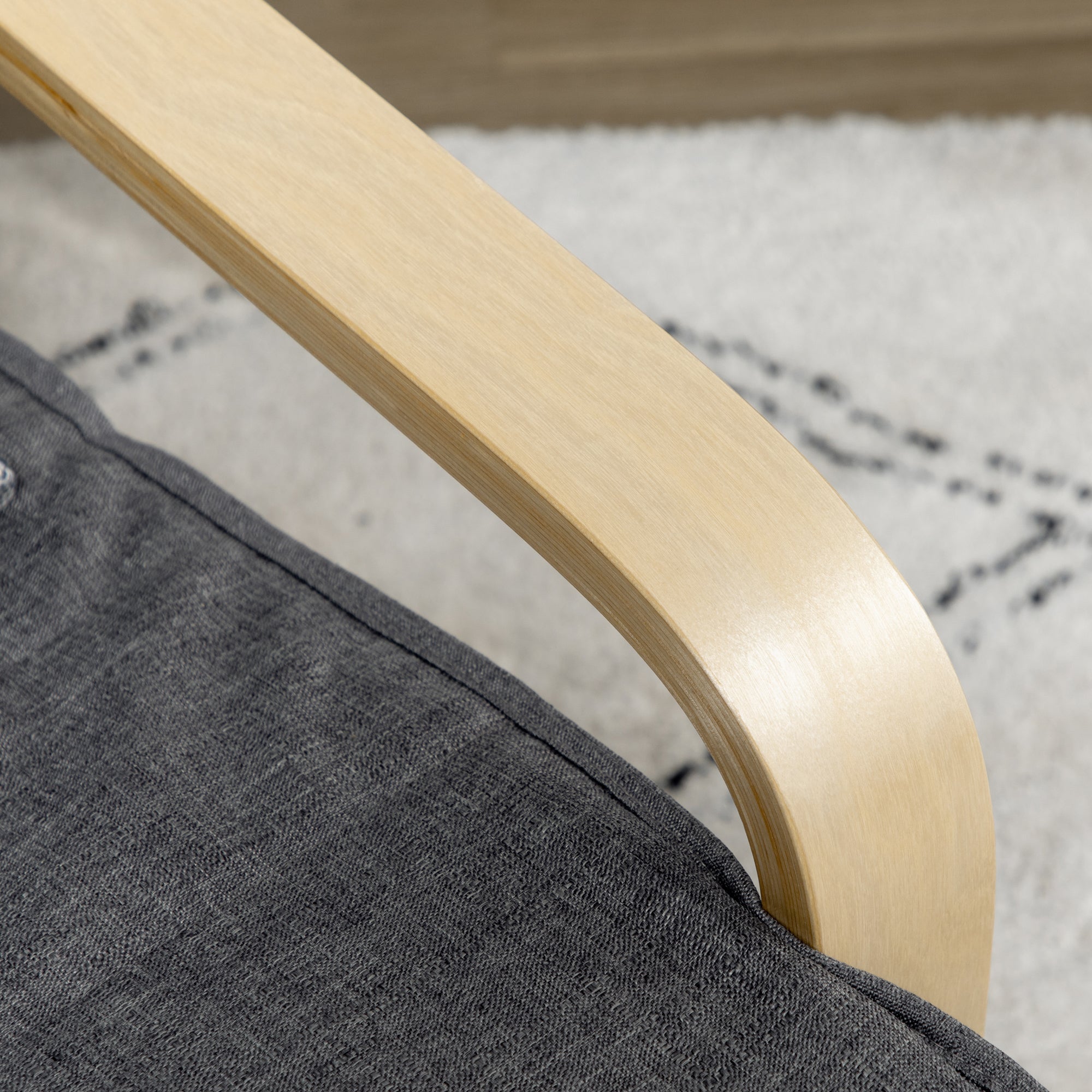 Wooden Lounging Chair Recliner with Adjustable Footrest & Removable Cushion, Dark Grey