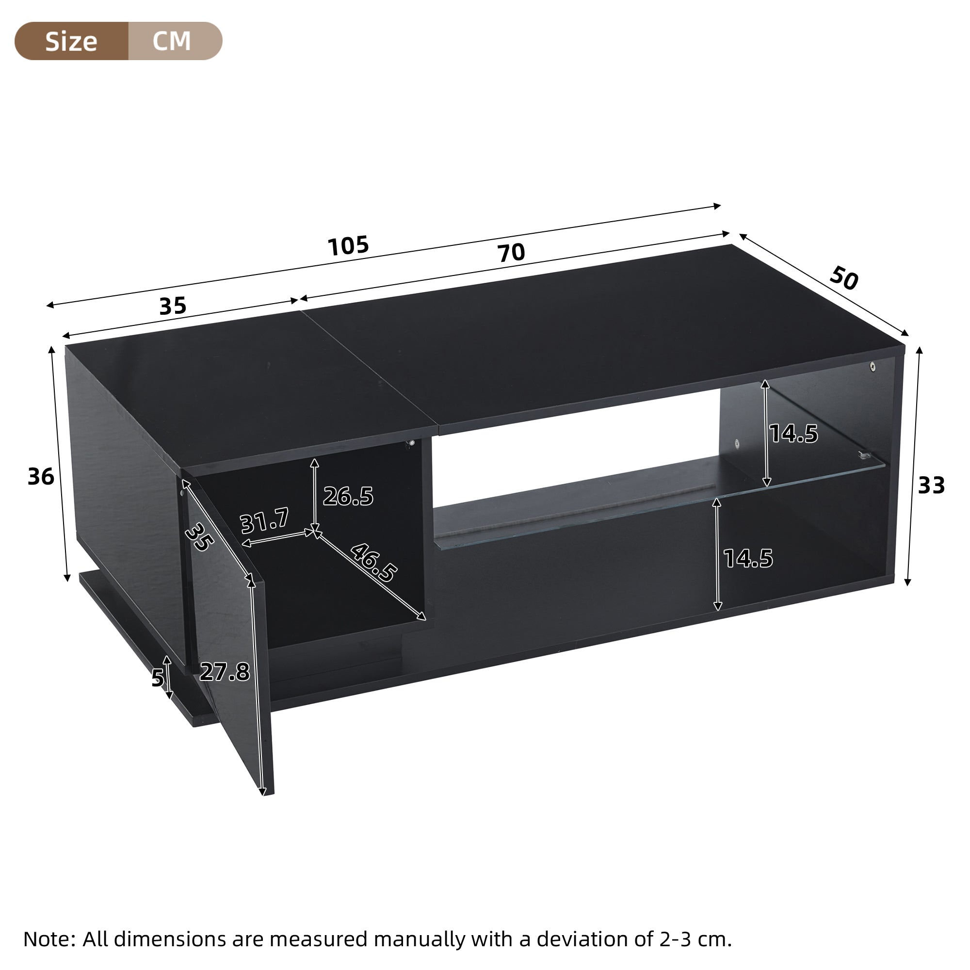 LED Coffee Table with High-Gloss Storage and APP LED Lights, Black High-Gloss