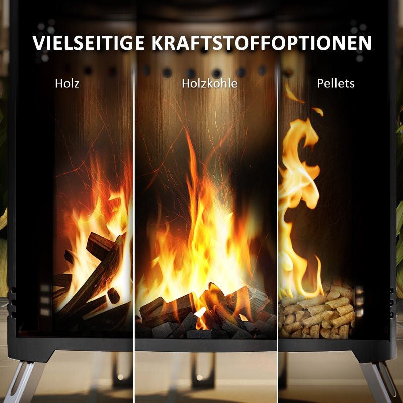 Fire Bowl 16x25cm Smoke-Free with Poker, Stainless Steel Black