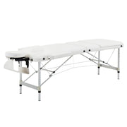 Foldable massage table, height-adjustable with pillow, white plastic & aluminum
