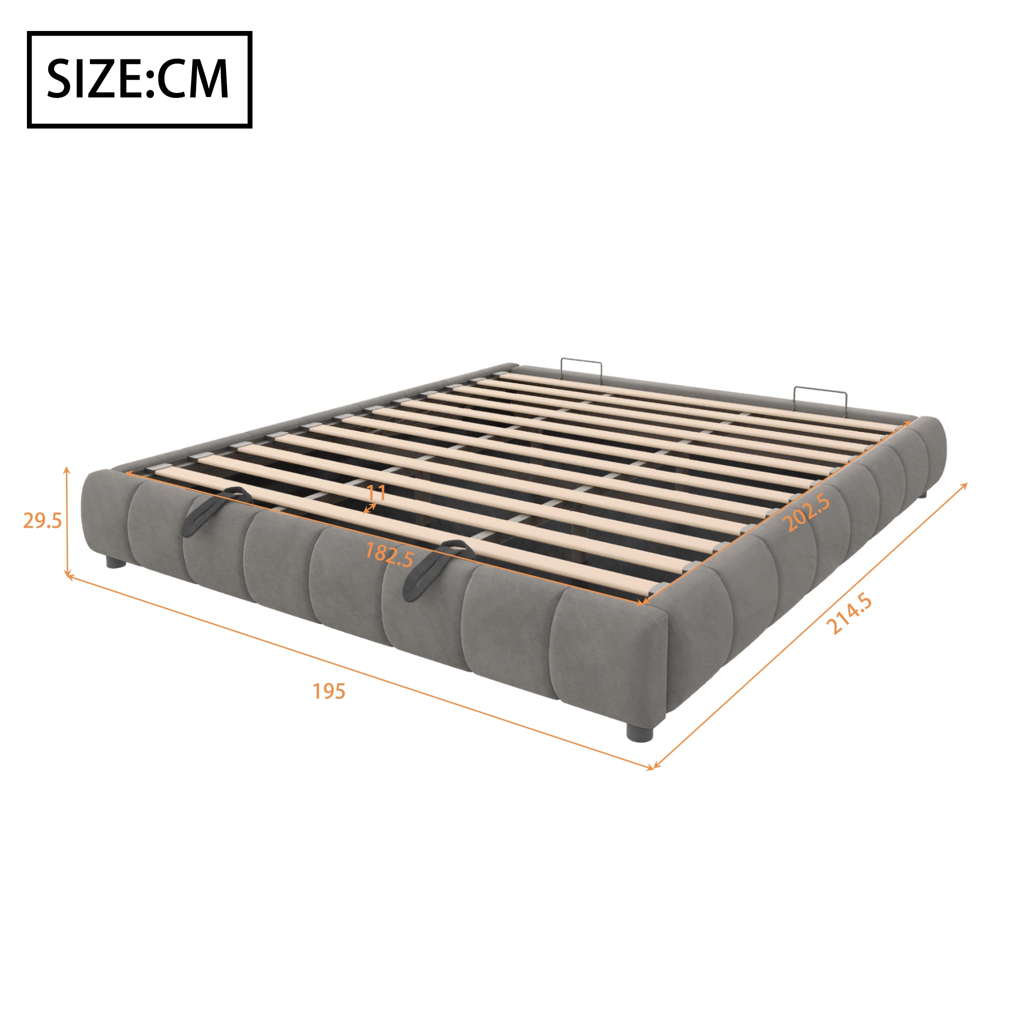 Upholstered Bed, 180x200cm LED Floating with Storage, Grey