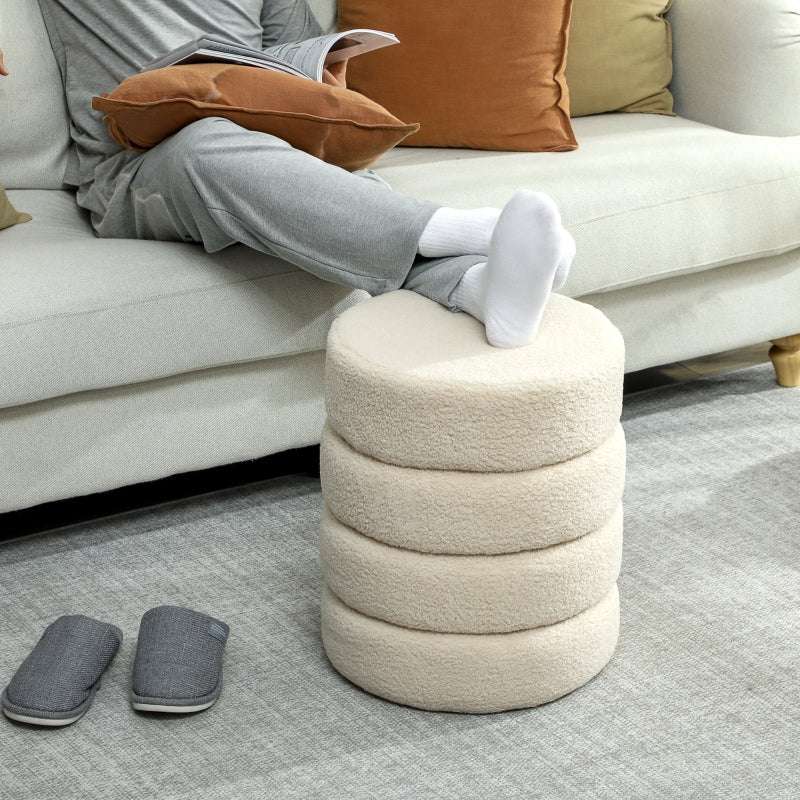 Stool, Round, Up to 120 kg, Teddy Fleece Beige