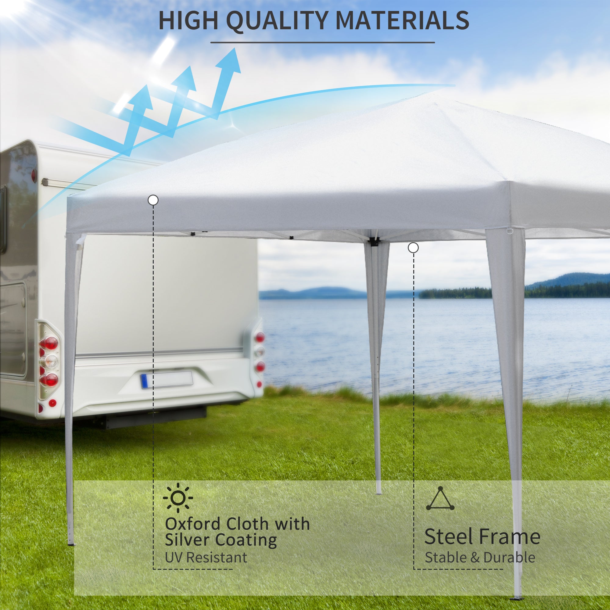 3 x 3M Garden Pop Up Gazebo Height Adjustable Canopy with Carrying Bag, White