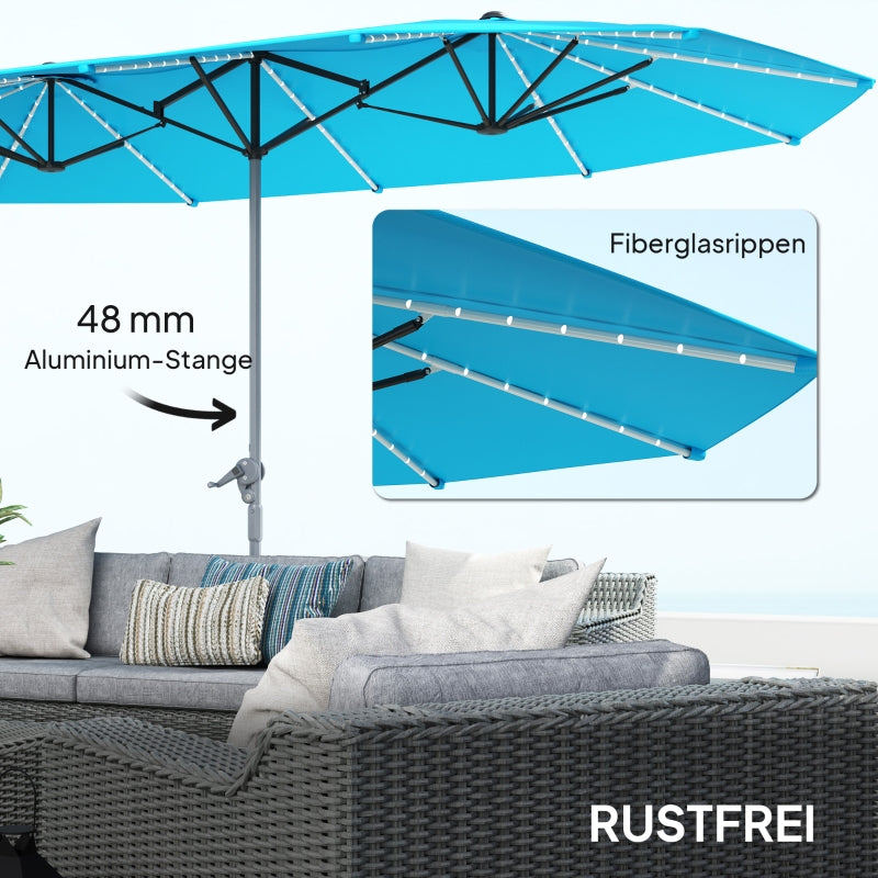 Double Parasol, Solar LED Lights, UV 50+, Aluminium, Blue