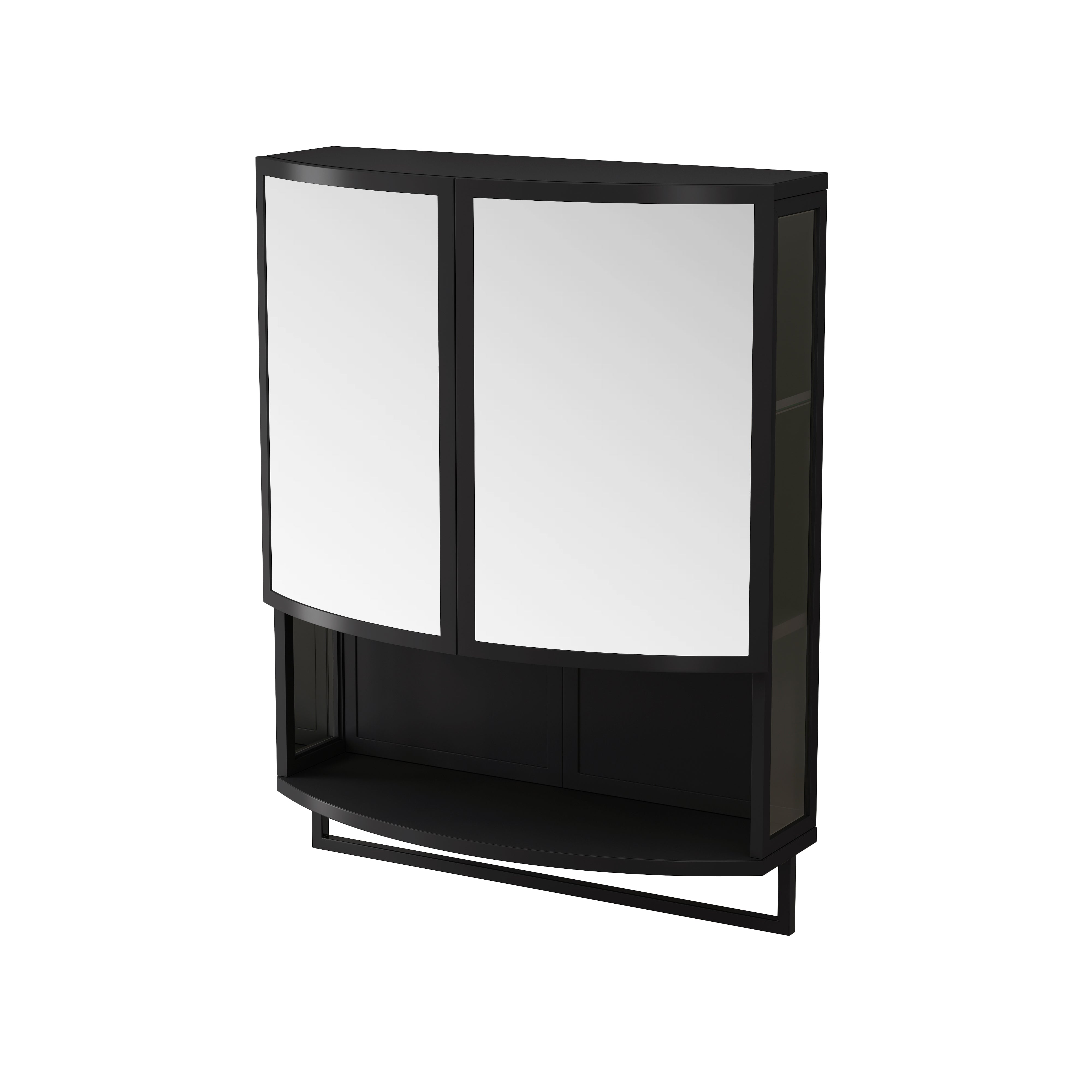 Modern Wardrobe 60CM Arched Glass Double-Door Storage Shelf Black