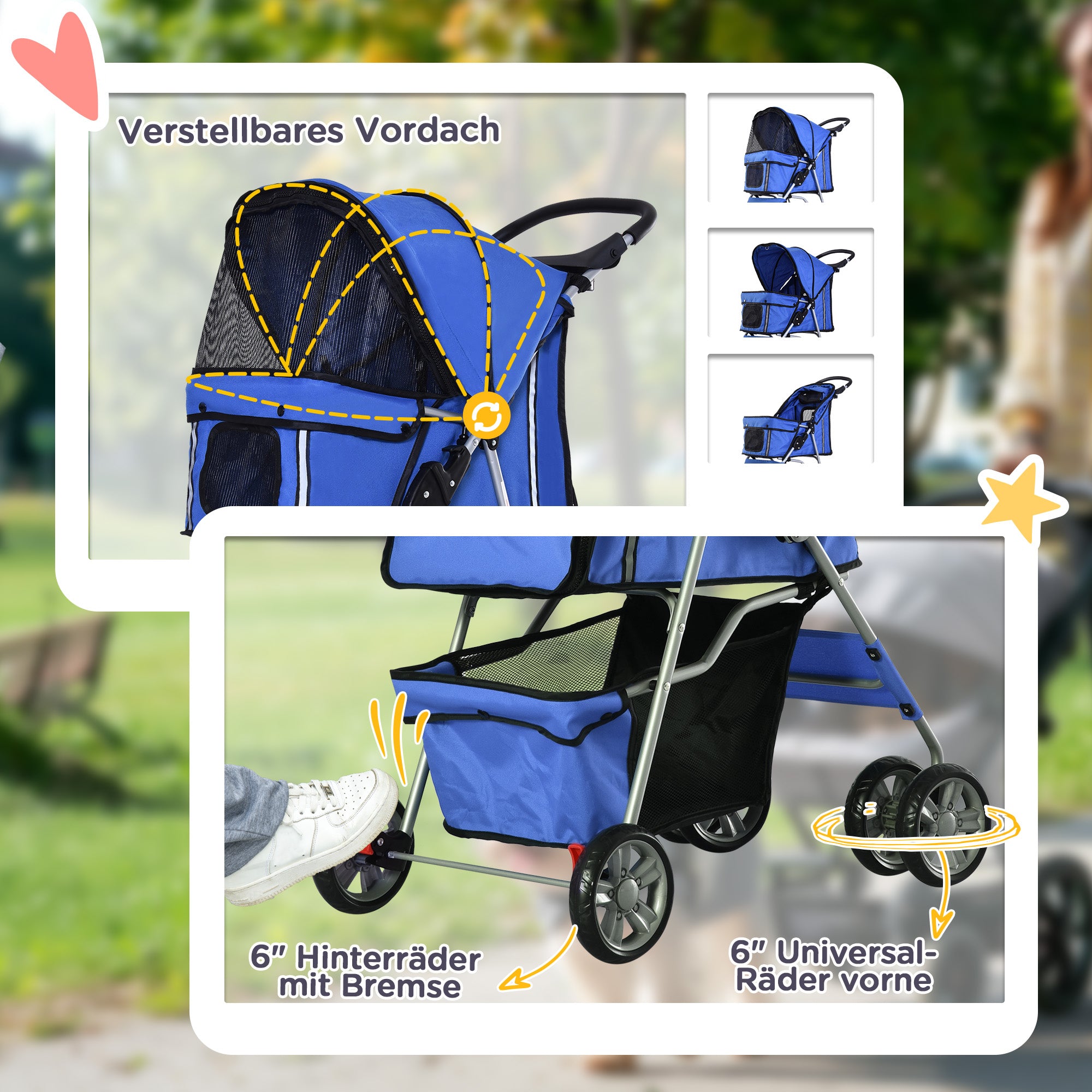 Dog Cart Pet Stroller Jogger Trailer, Foldable Lightweight, Blue